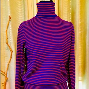 J. Crew merino wool blue & red striped turtleneck.